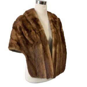 Mink Stole Vintage 1950s Brown Fur Wrap Front Pockets One Size